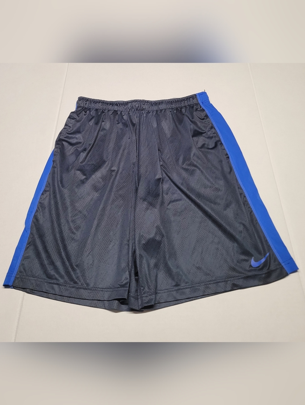 Nike Men's Black Athletic Shorts with Royal Blue Side Stripes